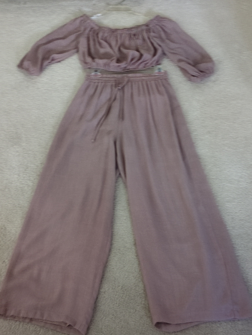Lulu's Dusty Mauve Wide-Leg Drawstring Pants & Top